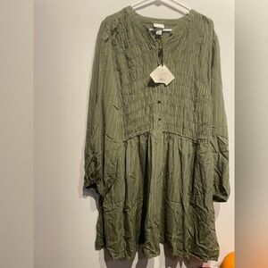 Ava & Viv Women’s Bishop Long Sleeve Button up Smocked Mini Dress Size 1X NWT